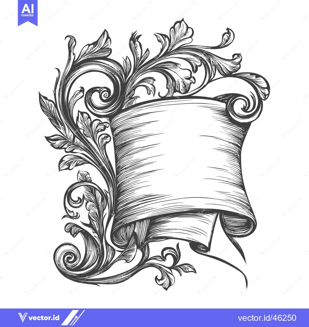 Premium Vector dari Hand-Drawn Ornate Scroll with Floral Design