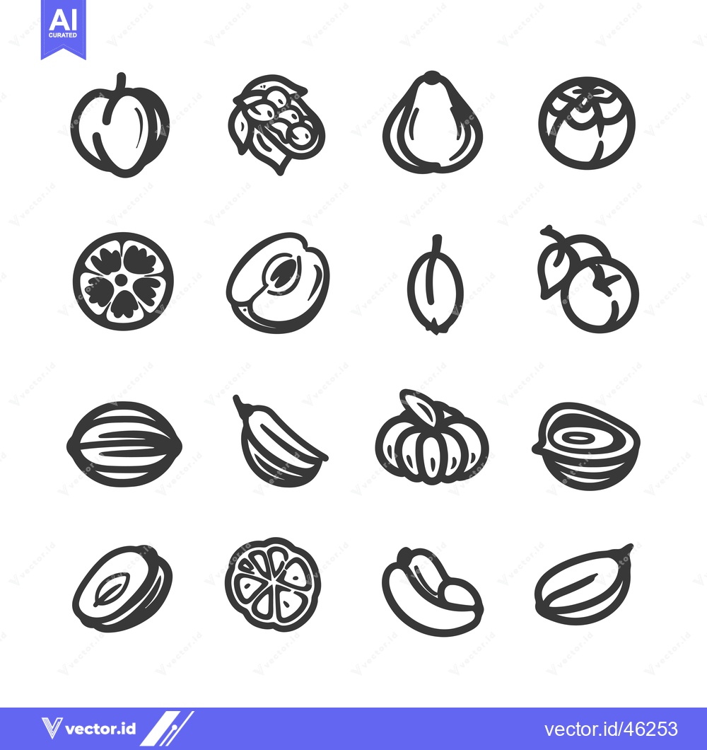 Premium Vector of Hand-Drawn Outline Icons of Various Fruits and Nuts