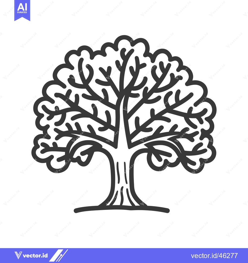 Premium Vector dari Hand-Drawn Outline Illustration of a Tree with a Thick Trunk and Branc