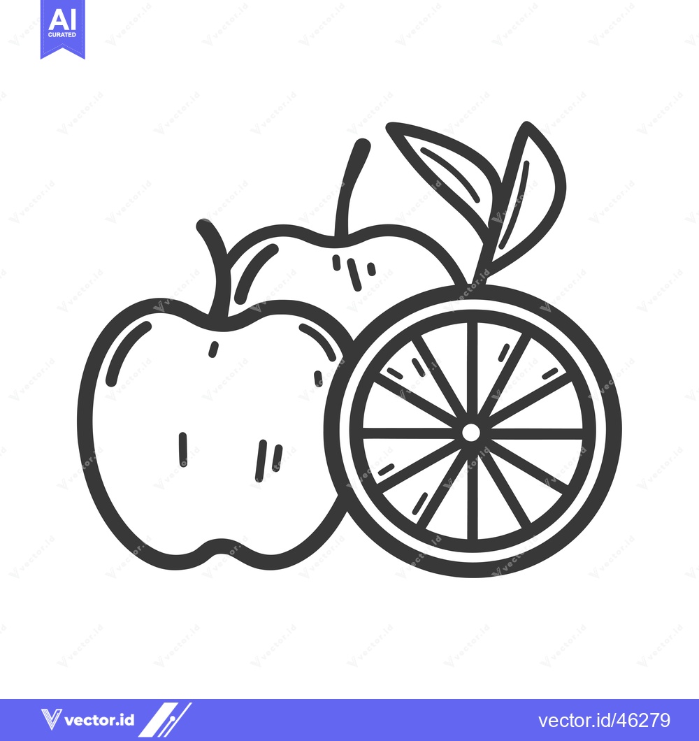 Premium Vector of Hand-Drawn Outline Illustration of a Whole Apple and a Slice of Orange