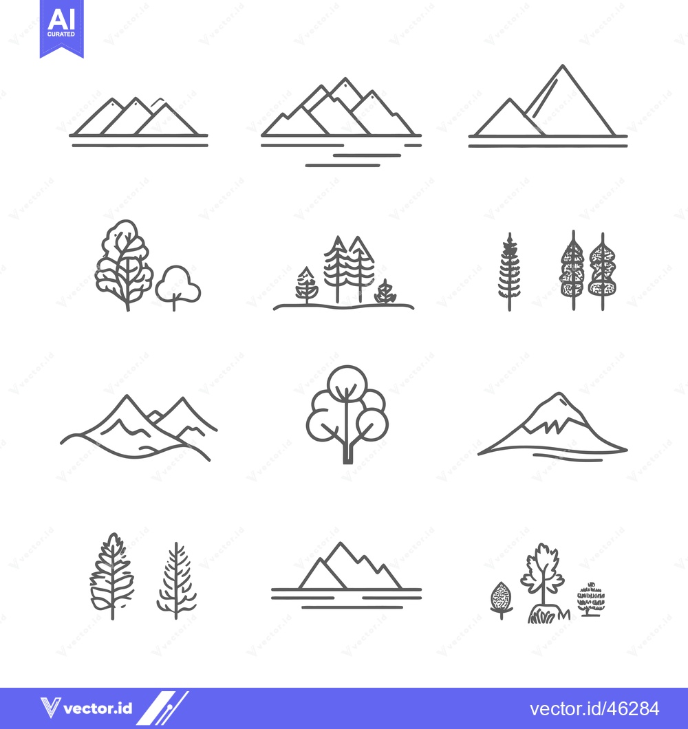 Premium Vector dari Hand-Drawn Outline Illustrations of Mountains and Trees