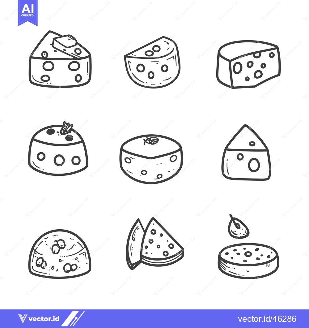 Premium Vector of Hand-Drawn Outline Illustrations of Various Cheese Shapes