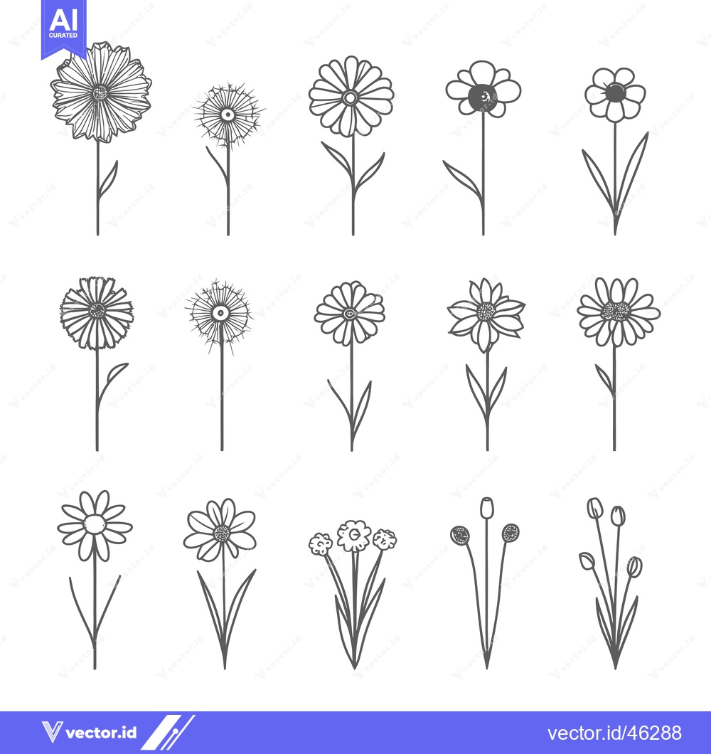 Premium Vector dari Hand-drawn Outline Illustrations of Various Flowers