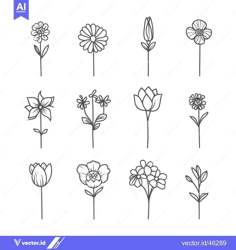 Premium Vector dari Hand-drawn Outline Illustrations of Various Flowers and Buds