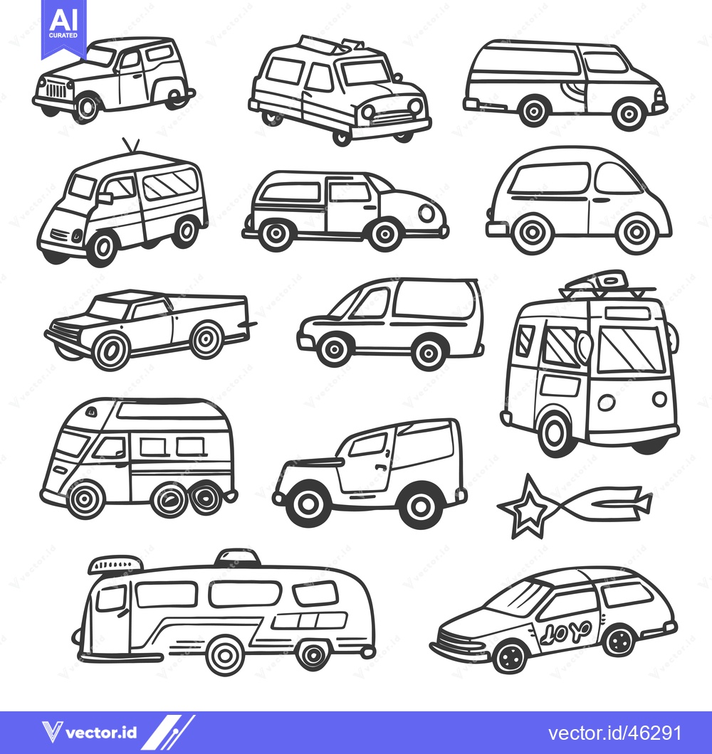 Premium Vector of Hand-Drawn Outline Illustrations of Various Vehicles