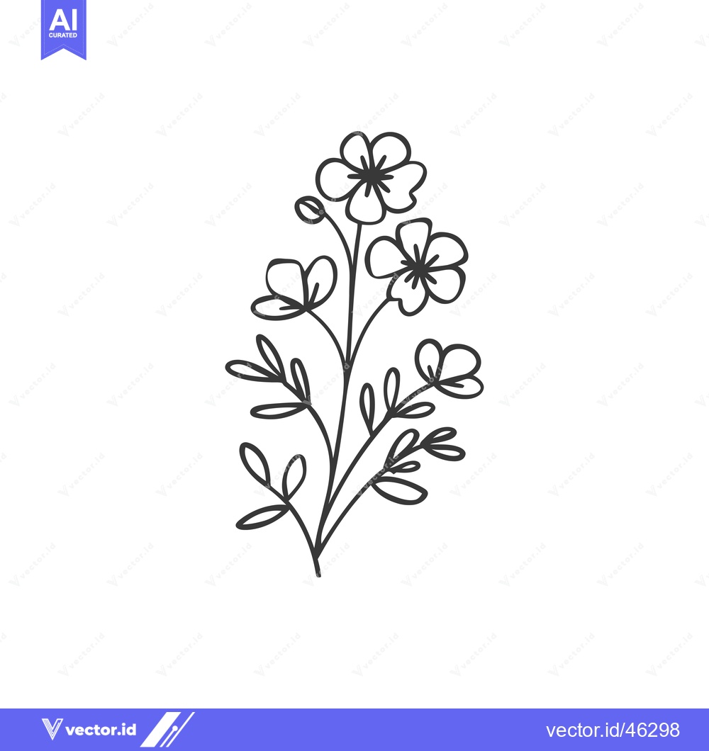 Premium Vector of Hand-Drawn Outline of a Flower with Stem and Leaves