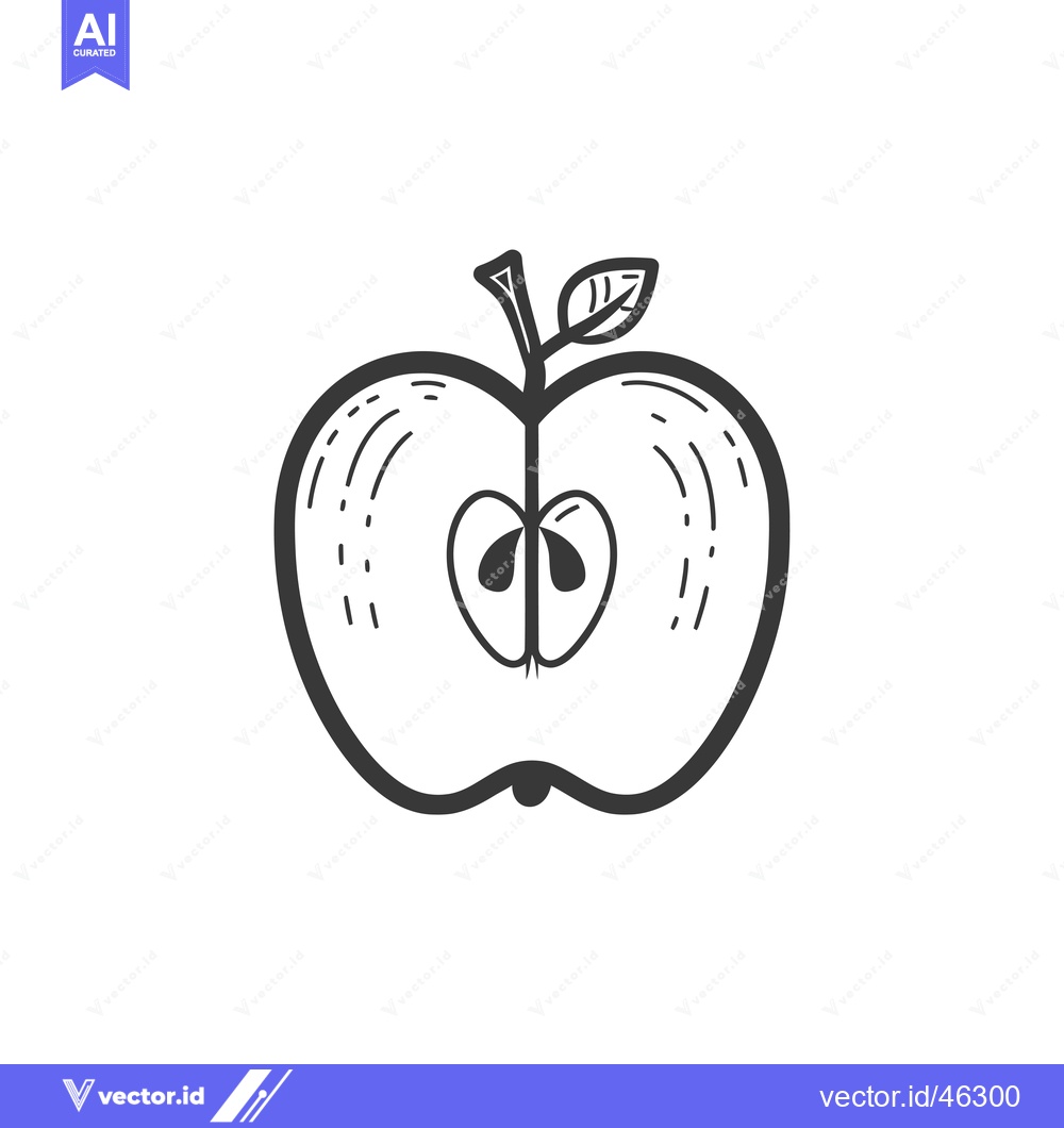Premium Vector dari Hand-Drawn Outline of a Halved Apple with Seeds and Stem