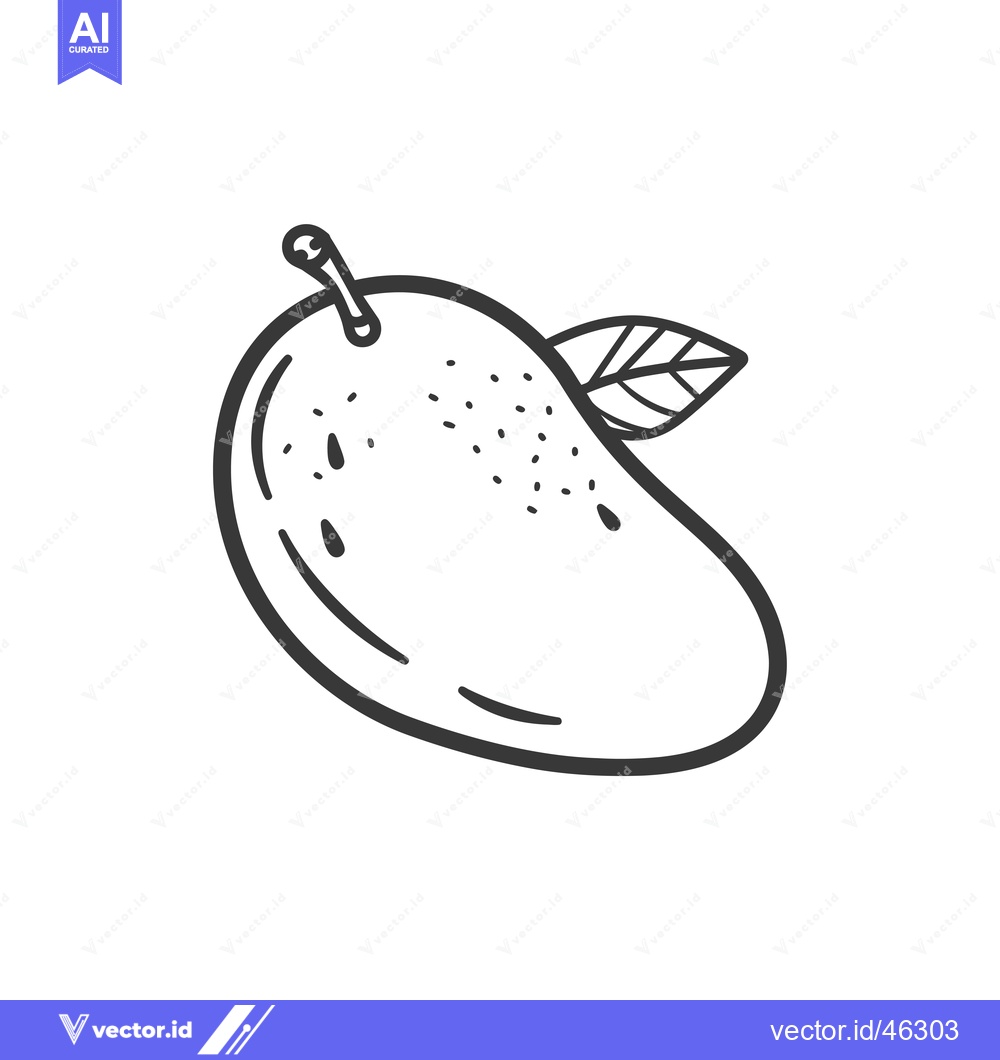Premium Vector of Hand-Drawn Outline of a Mango with a Leaf