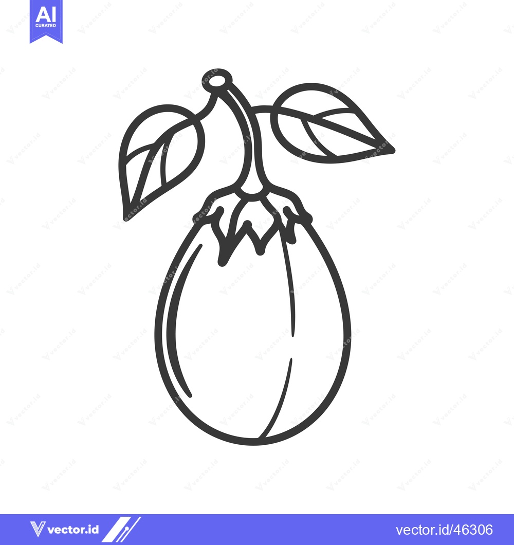 Premium Vector of Hand-drawn outline of an eggplant with leaves
