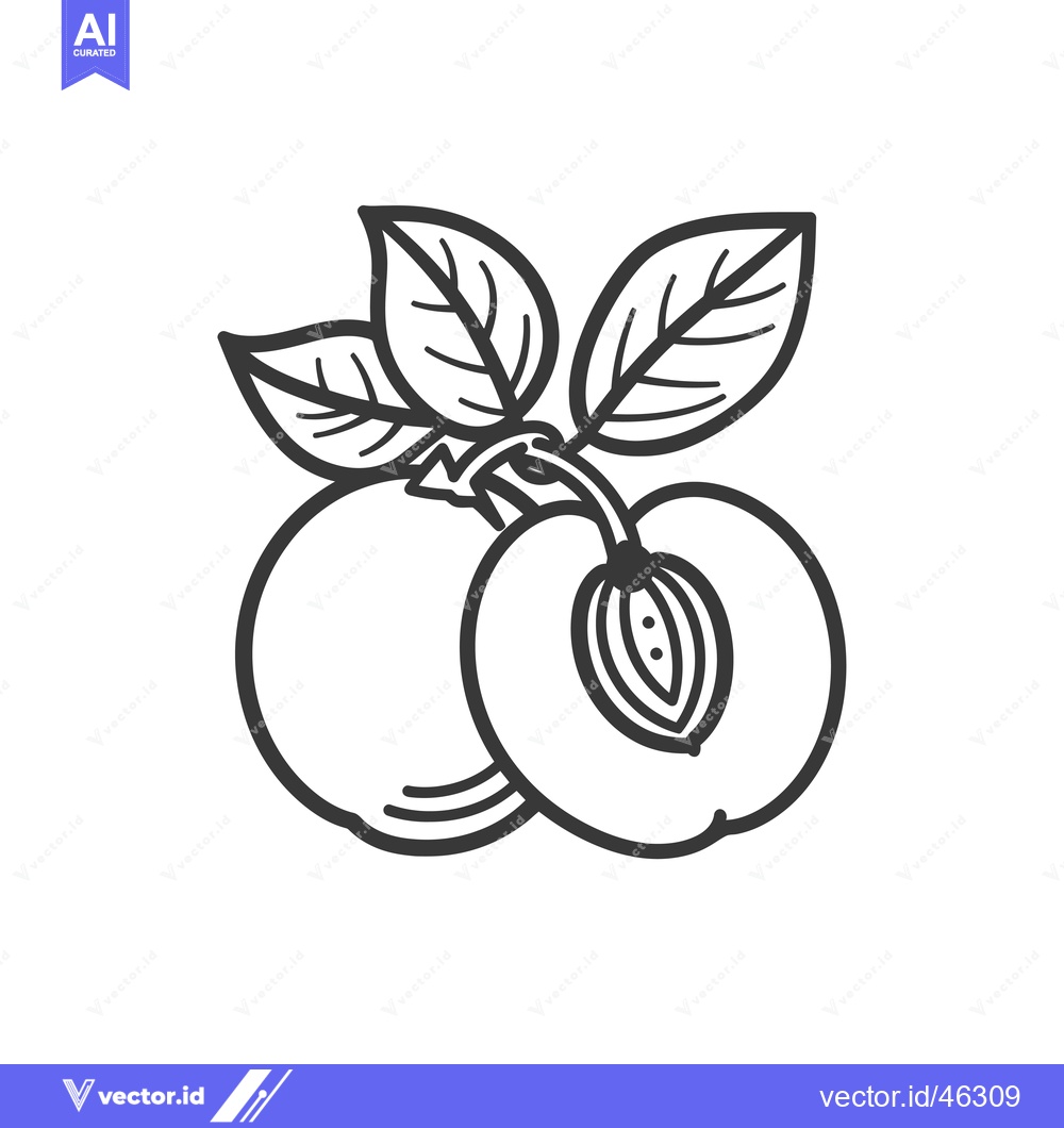 Premium Vector dari Hand-Drawn Outline of a Peach with Leaves