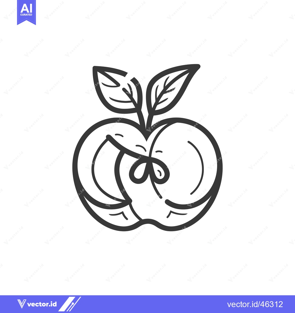 Premium Vector of Hand-Drawn Outline of a Red Apple with Leaves