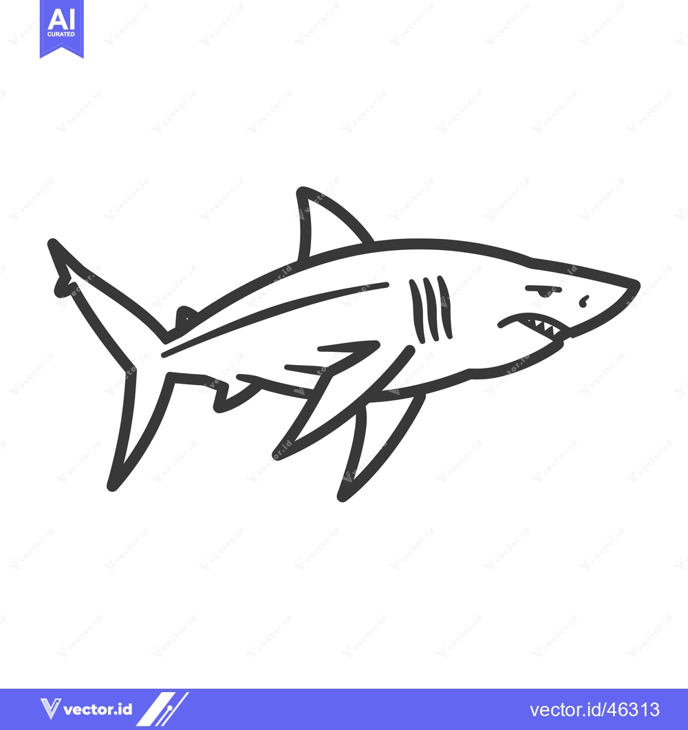 Premium Vector dari Hand-drawn Outline of a Shark with Open Mouth and Teeth