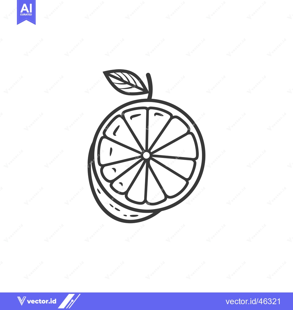 Premium Vector dari Hand-drawn Outline of a Single Slice of Orange with a Leaf
