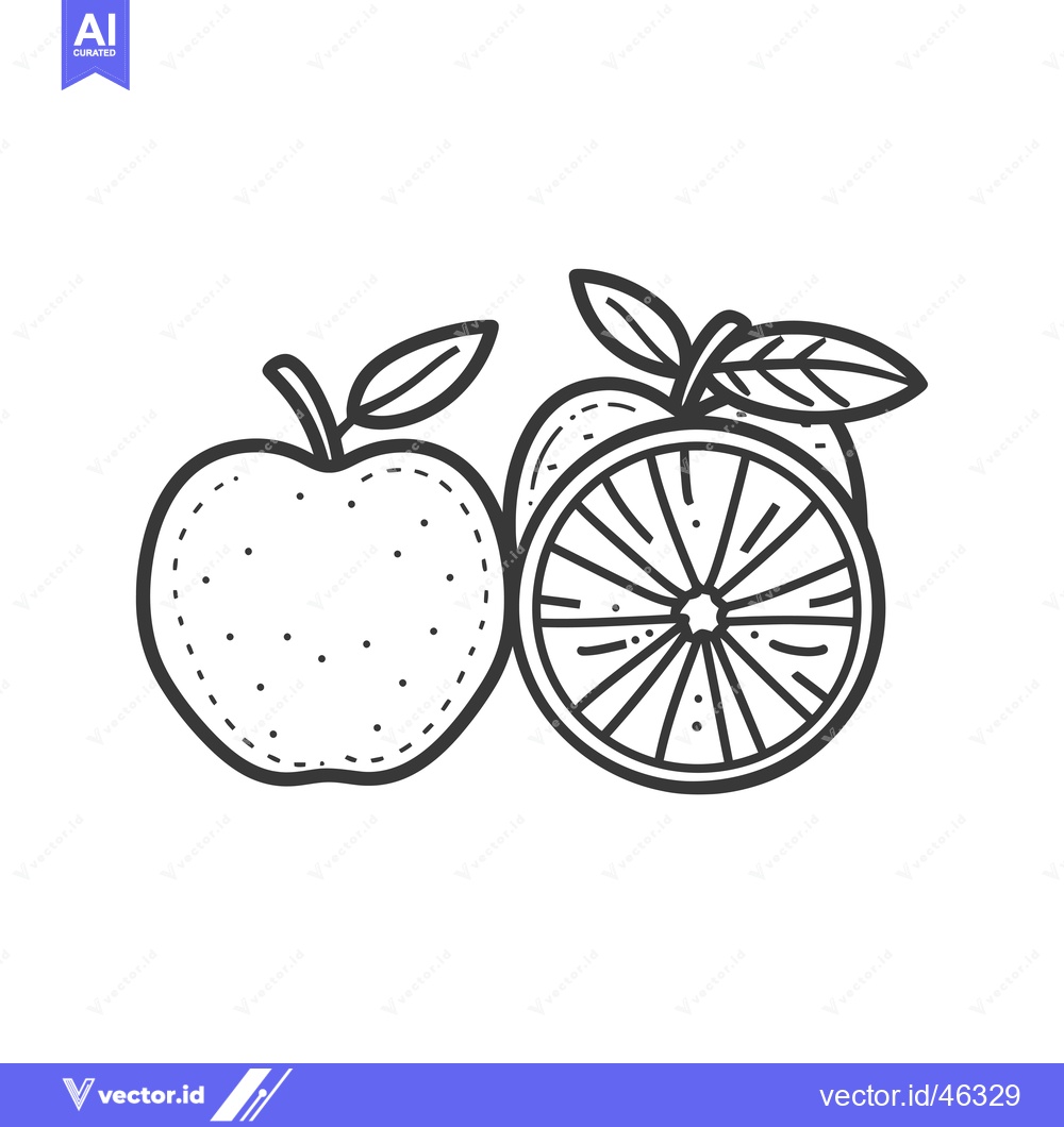 Premium Vector dari Hand-drawn outline of a whole apple and an orange slice
