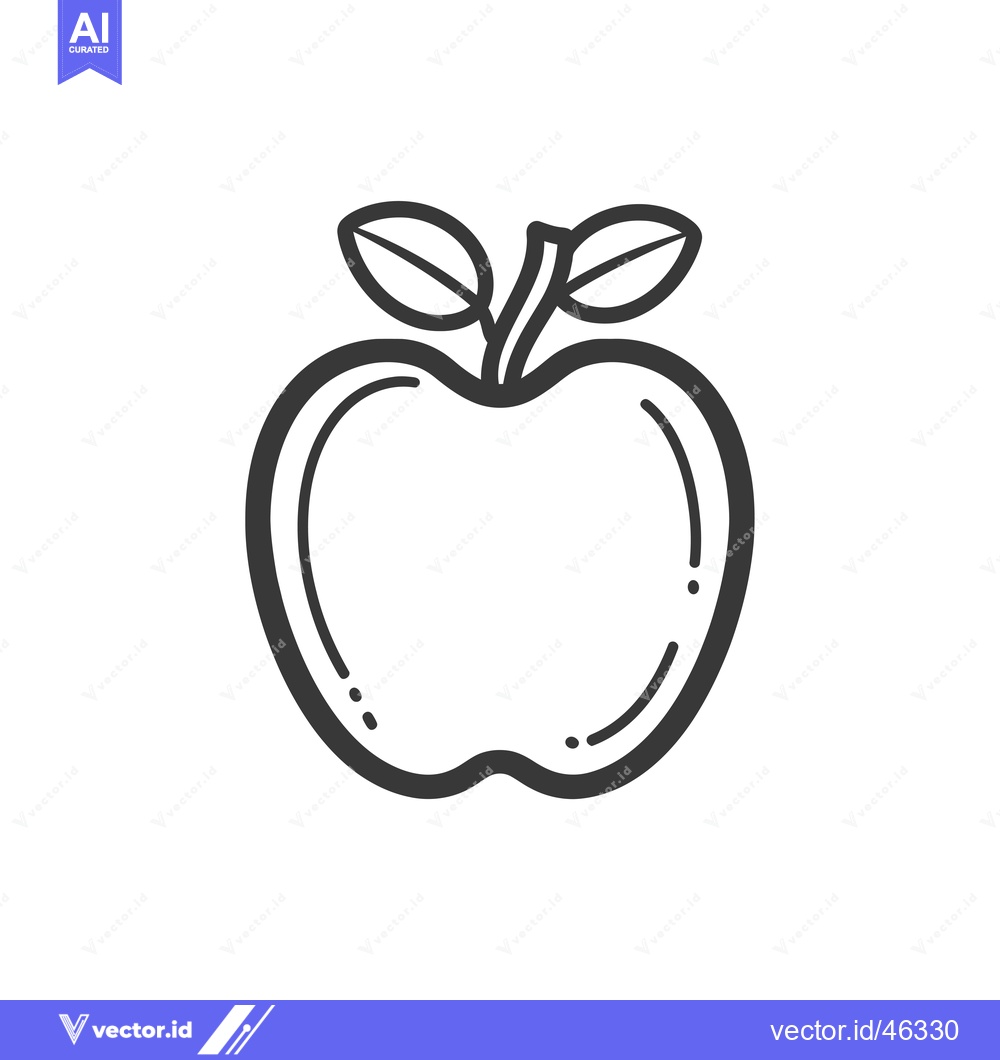 Premium Vector of Hand-drawn outline of a whole apple with a stem and two leaves