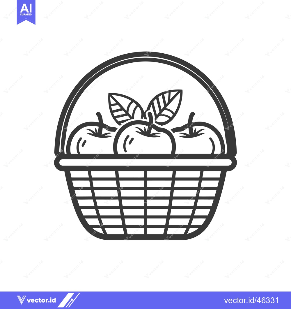 Premium Vector of Hand-drawn outline of a wicker basket with apples and leaves