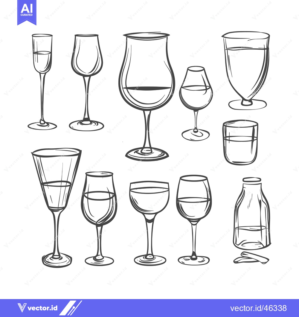 Premium Vector of Hand-drawn Outline Sketches of Various Glassware for Serving Drinks