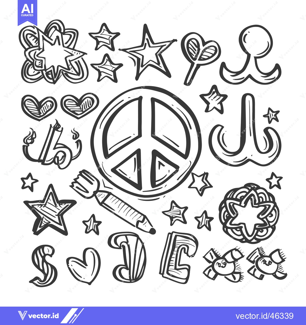 Premium Vector dari Hand-Drawn Peace Sign and Miscellaneous Symbols