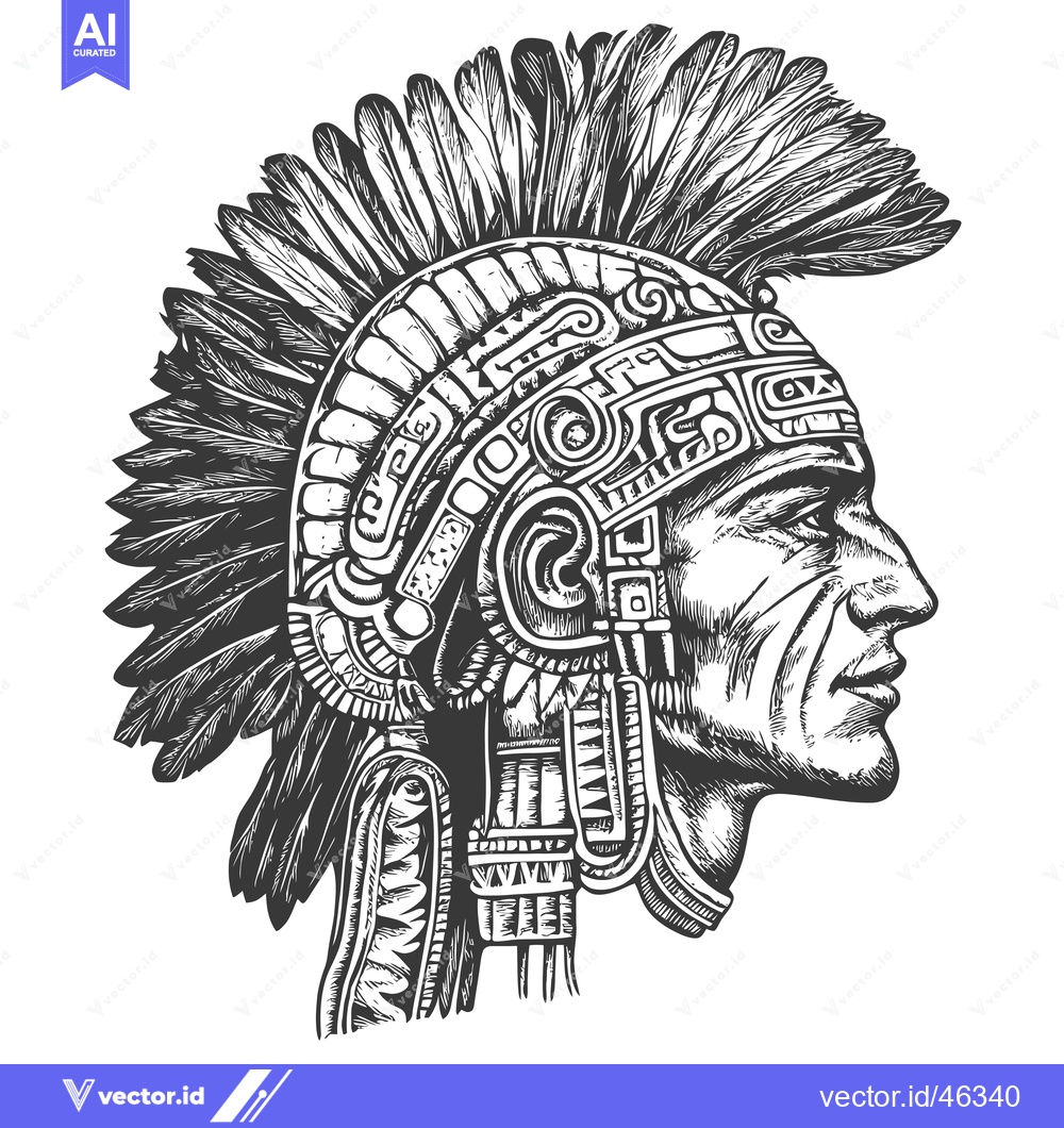 Premium Vector of Hand-drawn Profile of a Native American Man Wearing a Headdress