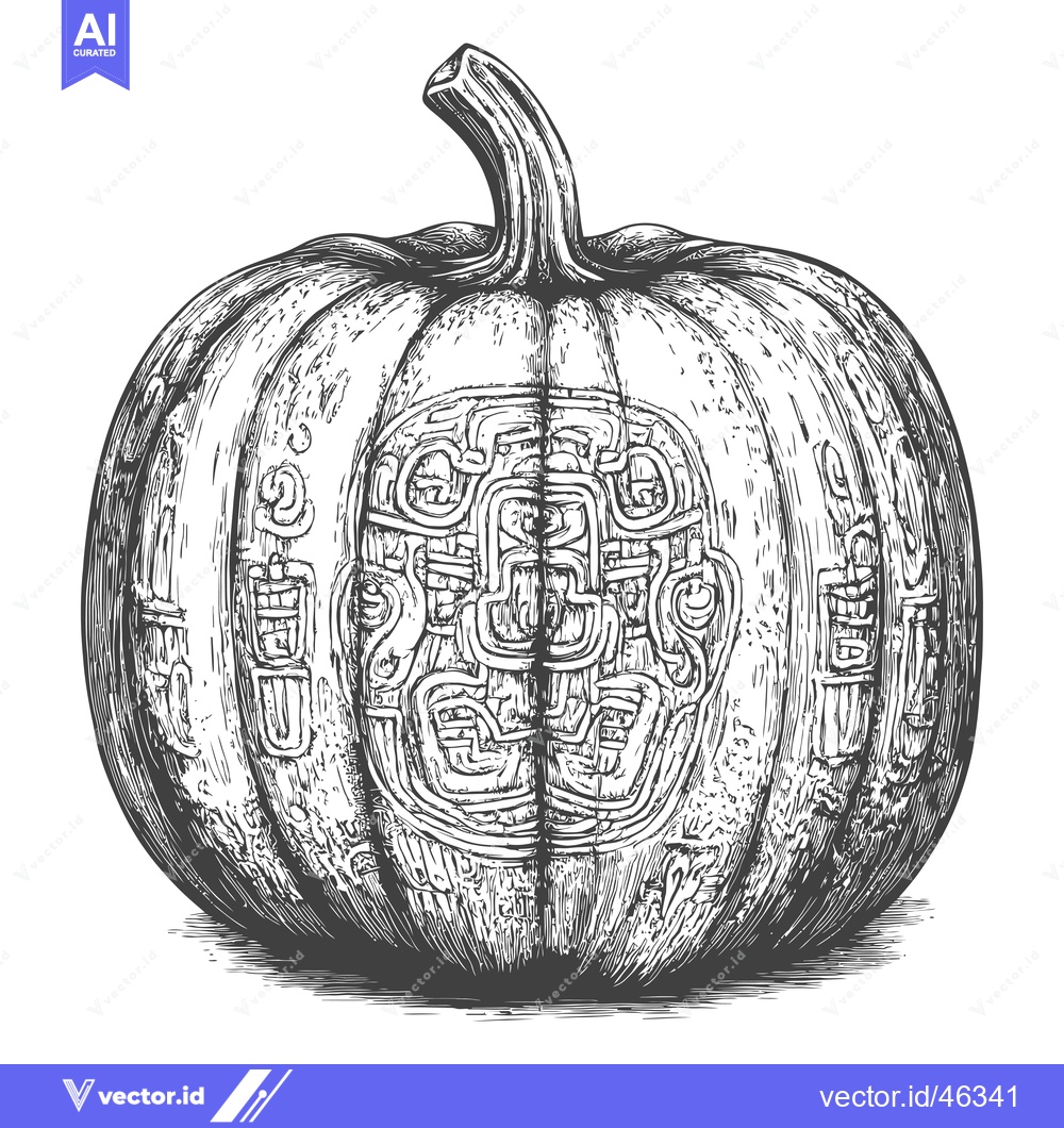 Premium Vector of Hand-Drawn Pumpkin Carved with Intricate Pattern