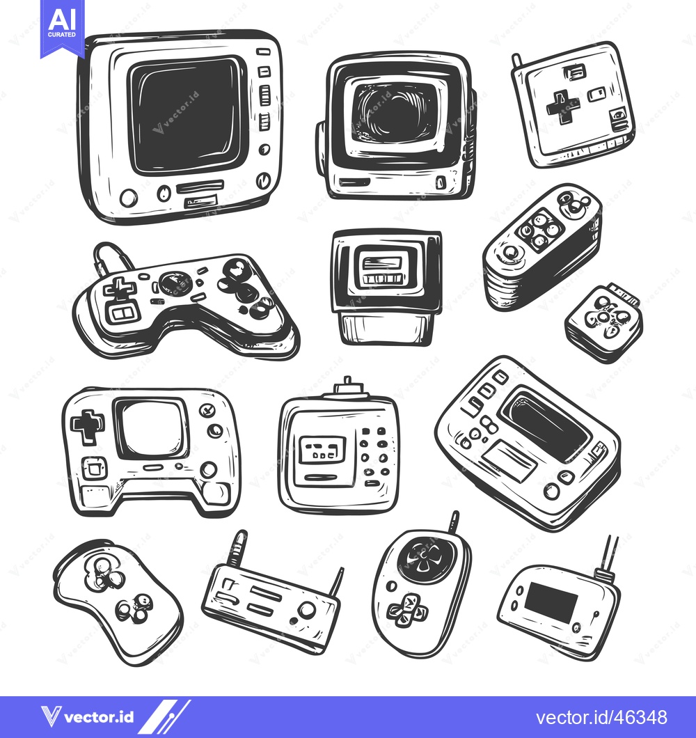 Premium Vector dari Hand-drawn Retro Game Consoles and Controllers