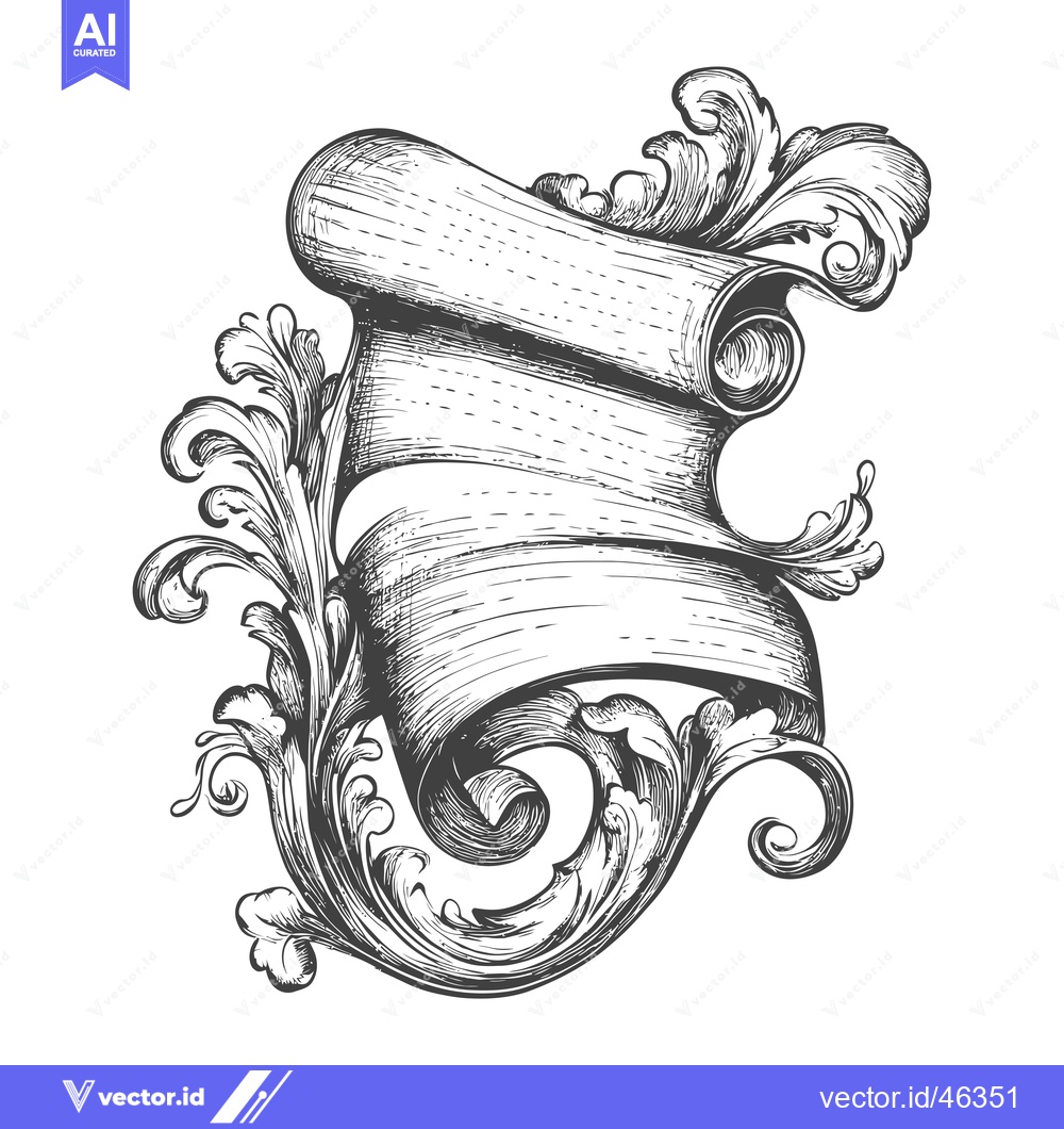 Premium Vector dari Hand-Drawn Scroll with Ornate Floral Design