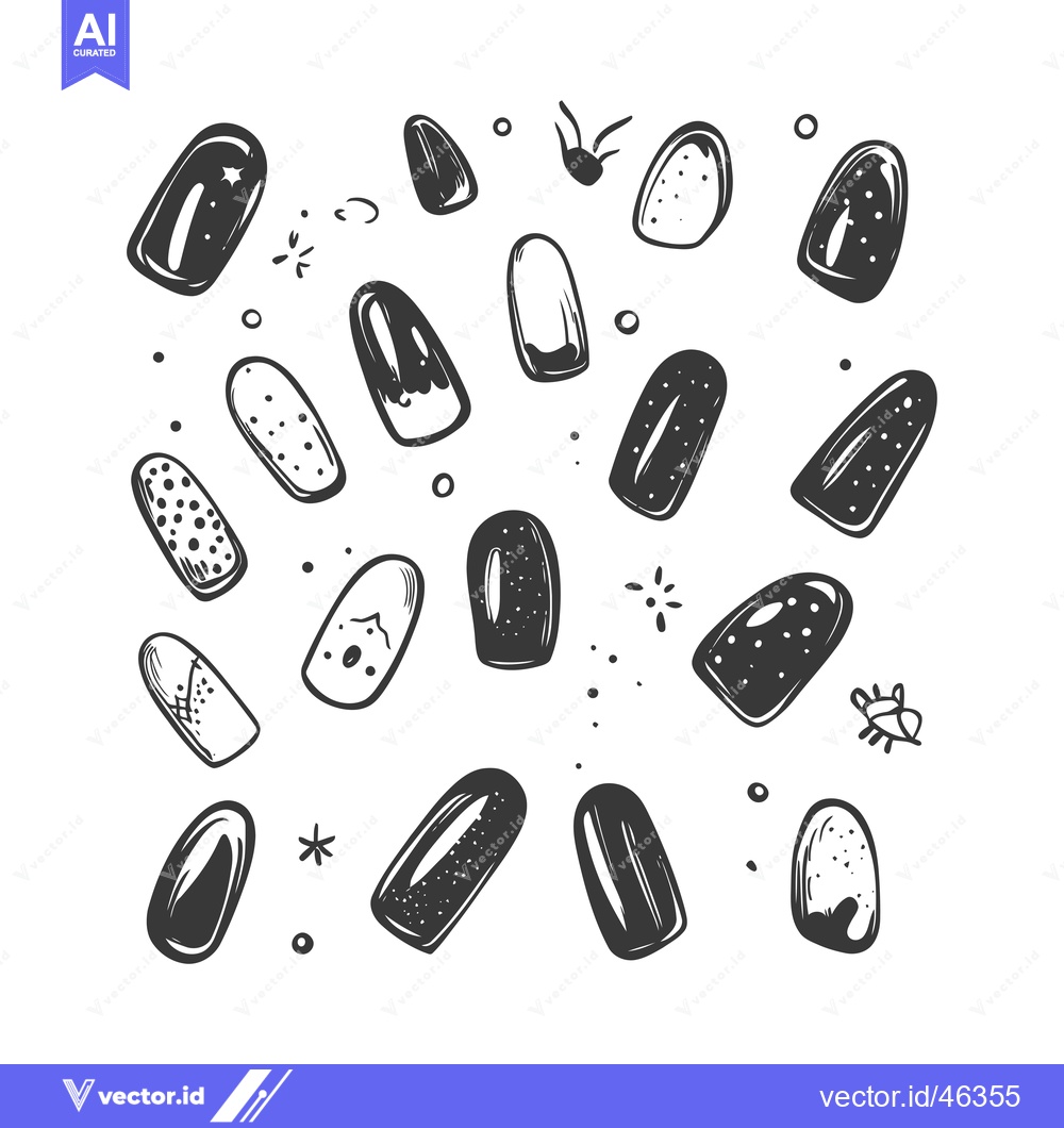 Premium Vector of Hand-Drawn Set of Black and White Nail Designs