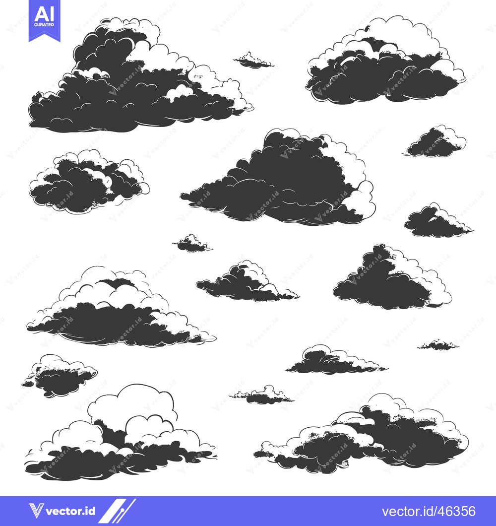 Premium Vector of Hand-Drawn Set of Dark, Cloudy Silhouettes on a White Background