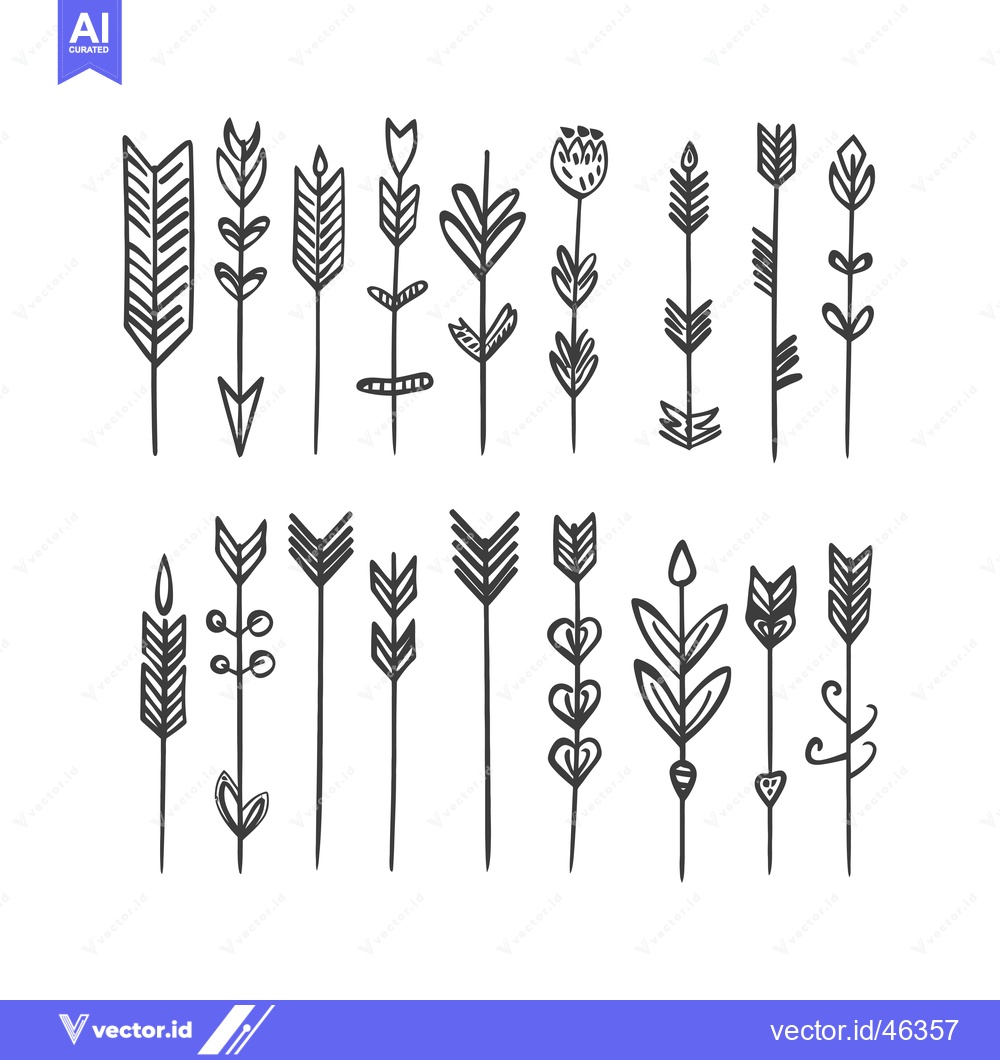 Premium Vector of Hand-Drawn Set of Decorative Arrows and Floral Elements