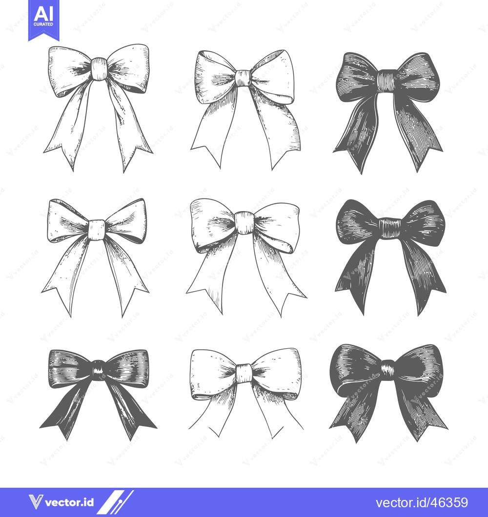 Premium Vector dari Hand-Drawn Set of Nine Bow Variations in Grey Tones