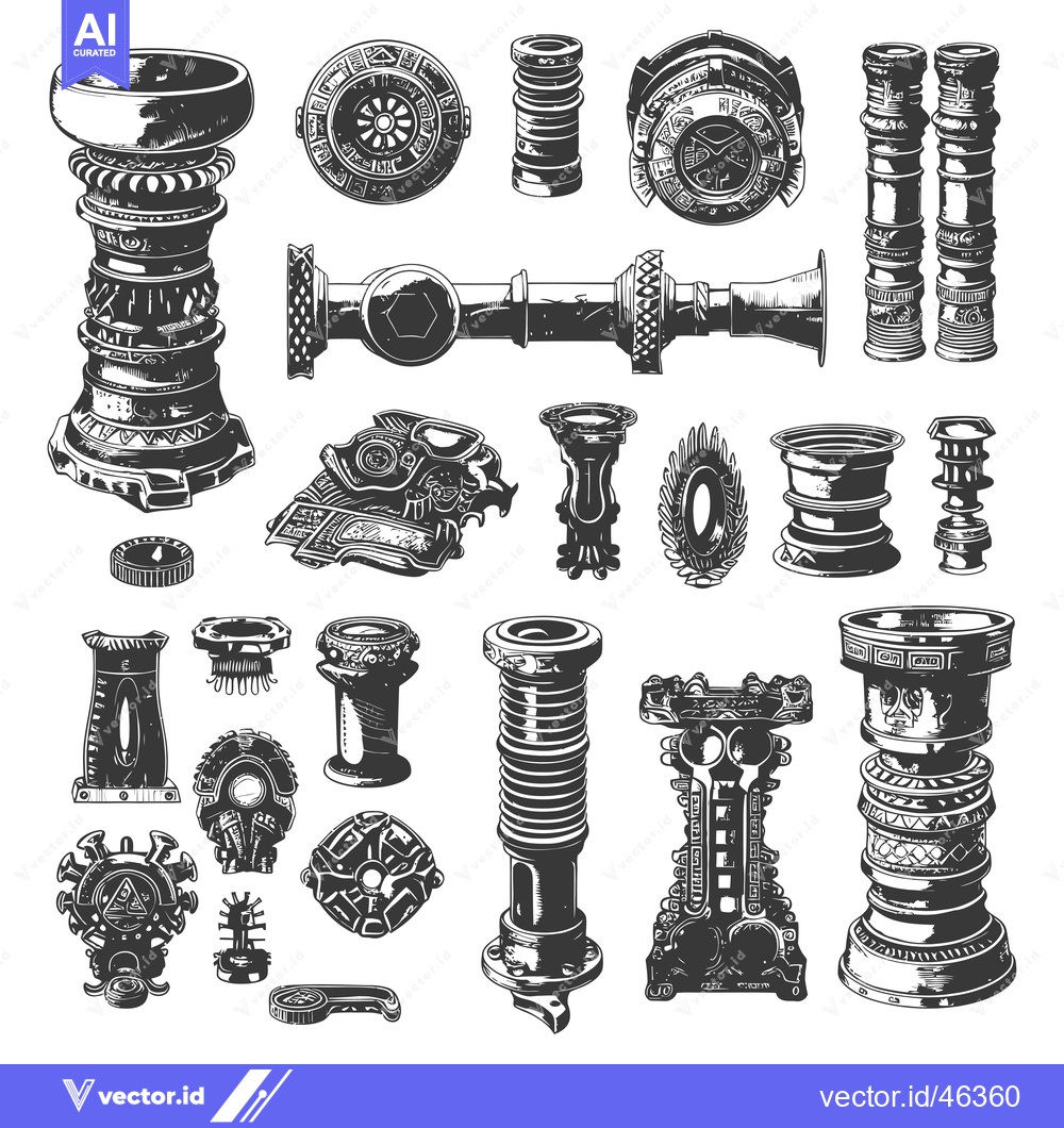 Premium Vector of Hand-Drawn Set of Ornate Columns, Rings, and Architectural Elements
