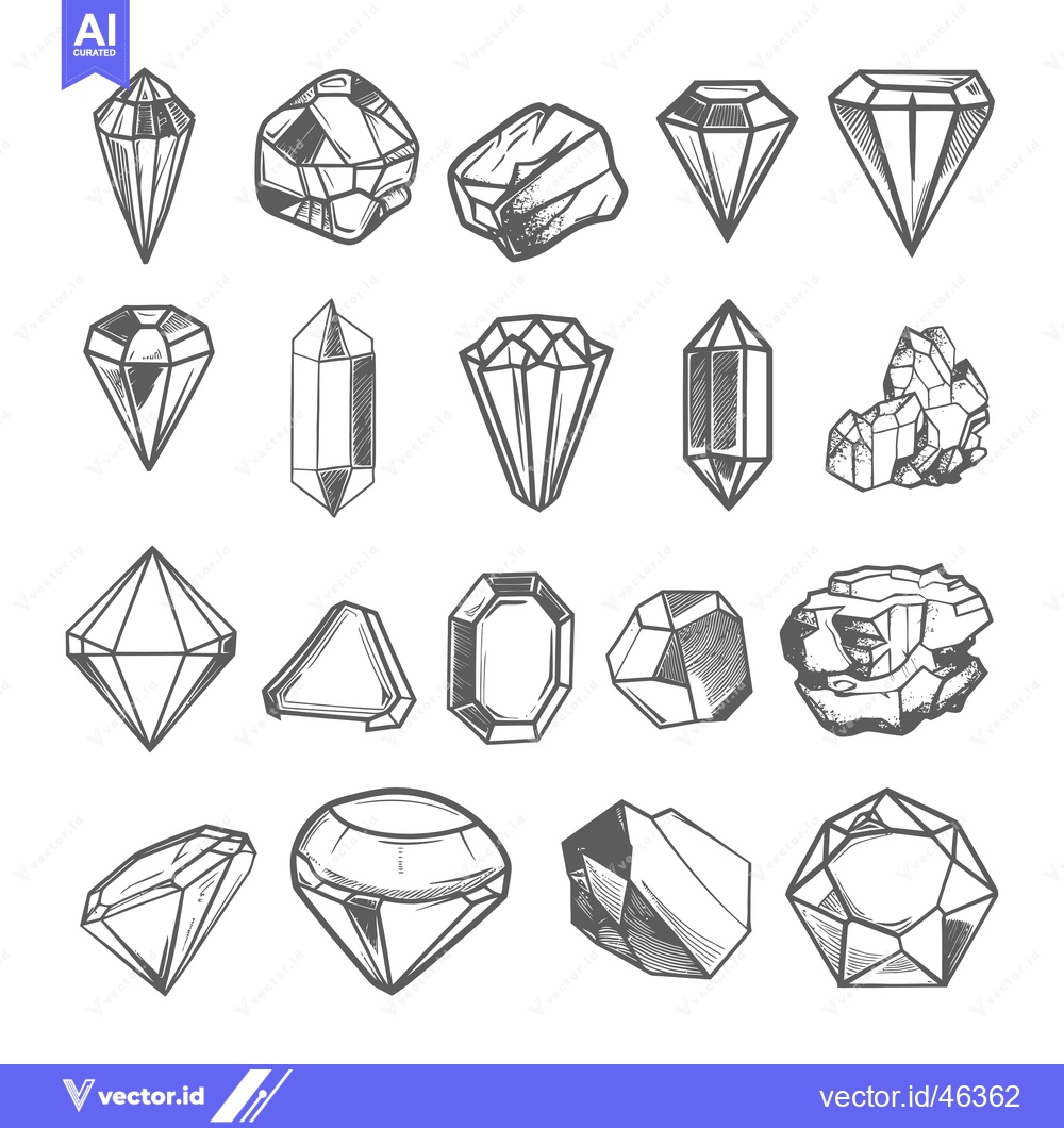 Premium Vector dari Hand-Drawn Set of Various Gemstones and Crystals