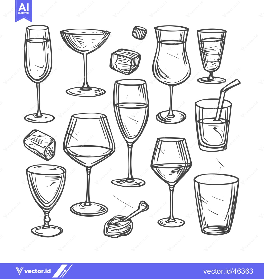 Premium Vector dari Hand-drawn Set of Various Types of Wine and Drinking Glasses