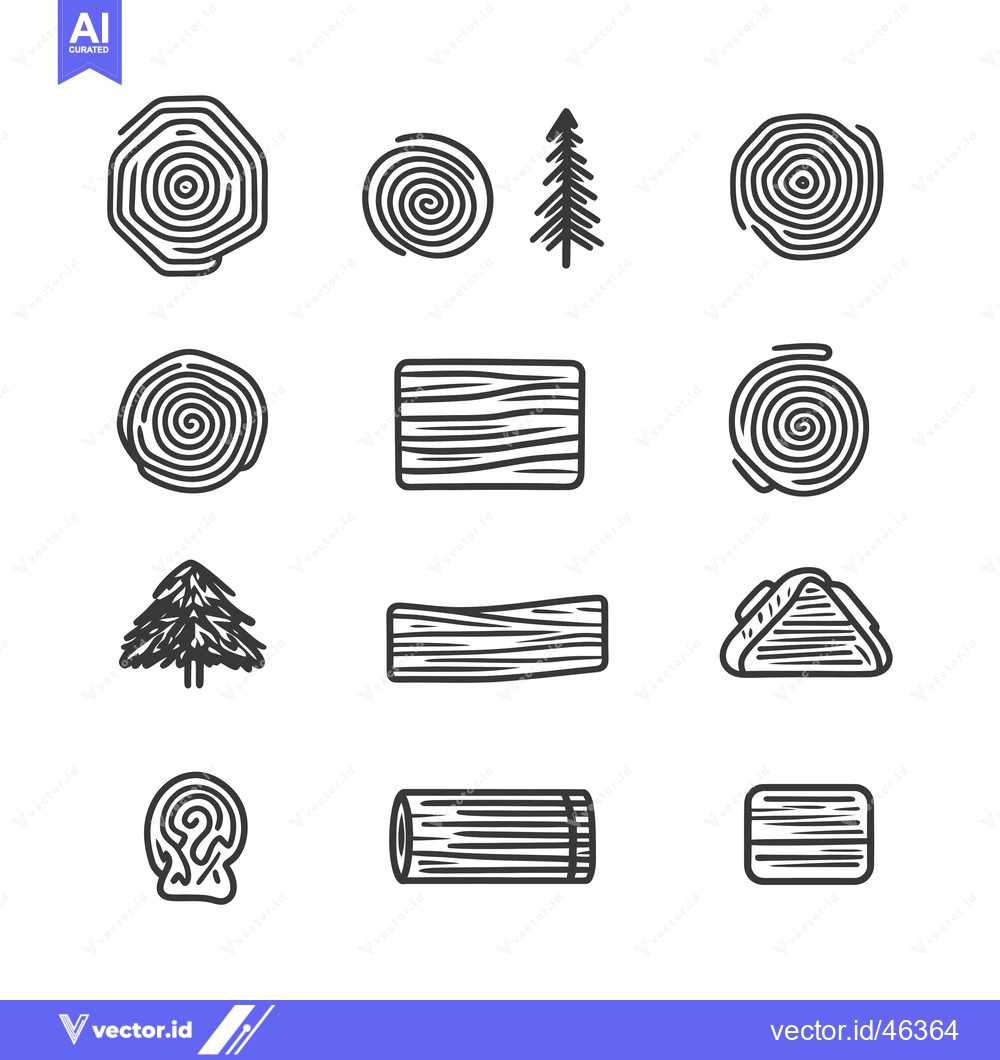 Premium Vector dari Hand-Drawn Set of Wood, Tree, and Log Icons