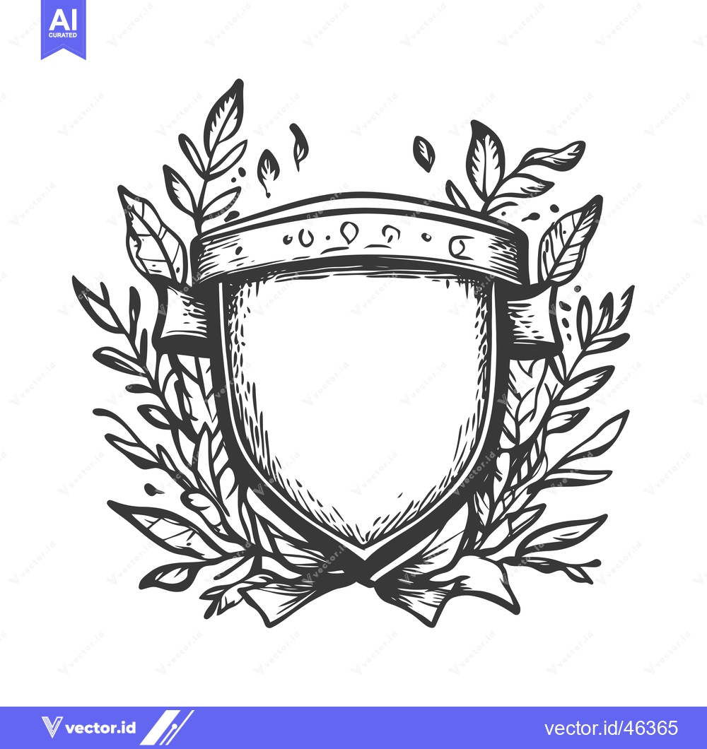 Premium Vector dari Hand-Drawn Shield with Floral Wreath and Banner