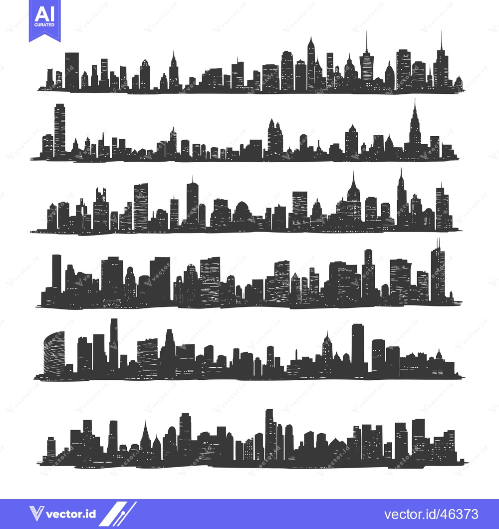 Premium Vector dari Hand-drawn Silhouettes of City Skylines