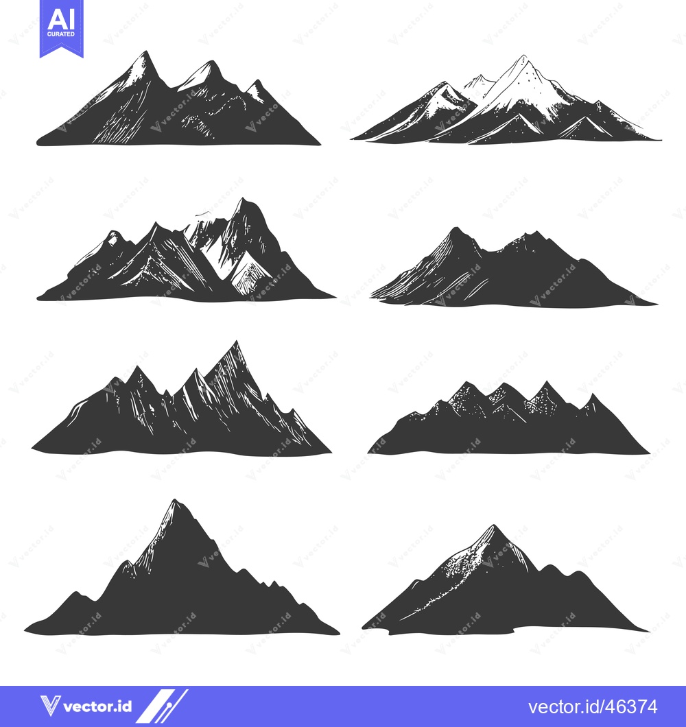 Premium Vector of Hand-Drawn Silhouettes of Eight Mountain Ranges