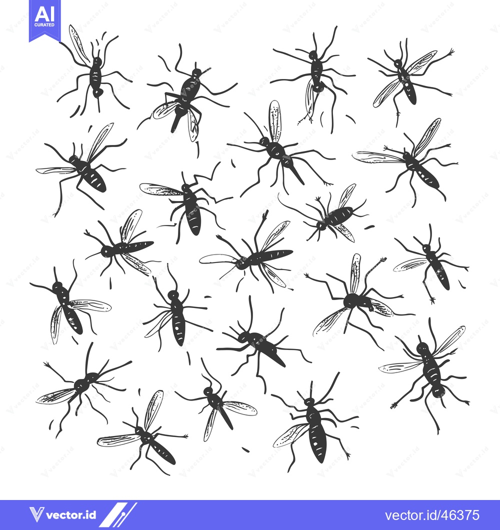 Premium Vector dari Hand-Drawn Silhouettes of Mosquitoes in Flight