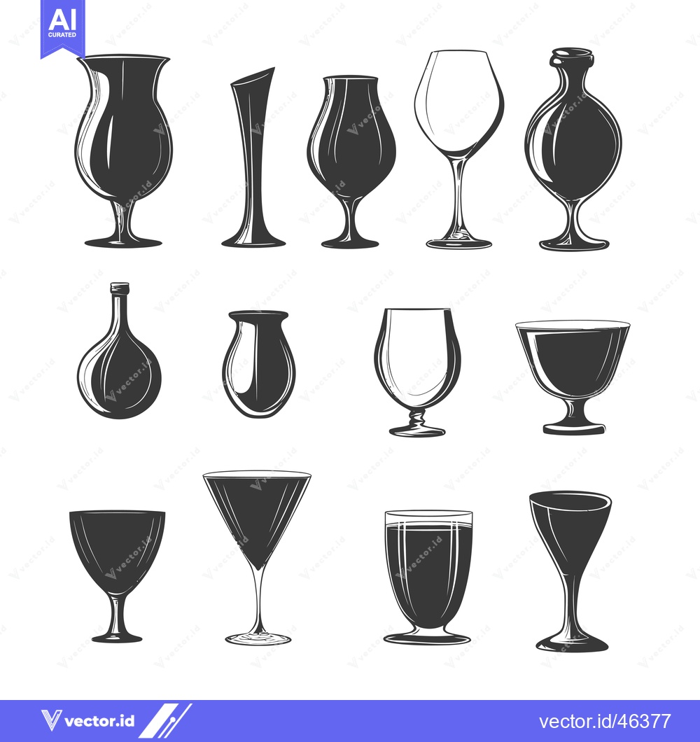Premium Vector dari Hand-drawn Silhouettes of Various Glassware for Wine, Cocktails, and L