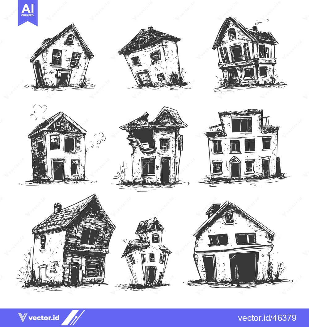 Premium Vector of Hand-Drawn Sketches of Abandoned and Distressed Houses