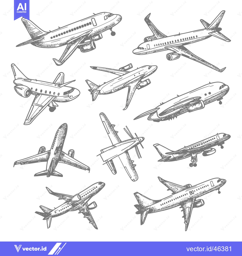 Premium Vector dari Hand-drawn Sketches of Airplanes in Flight