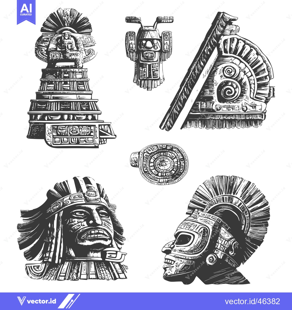 Premium Vector dari Hand-Drawn Sketches of Ancient Mayan and Aztec Art