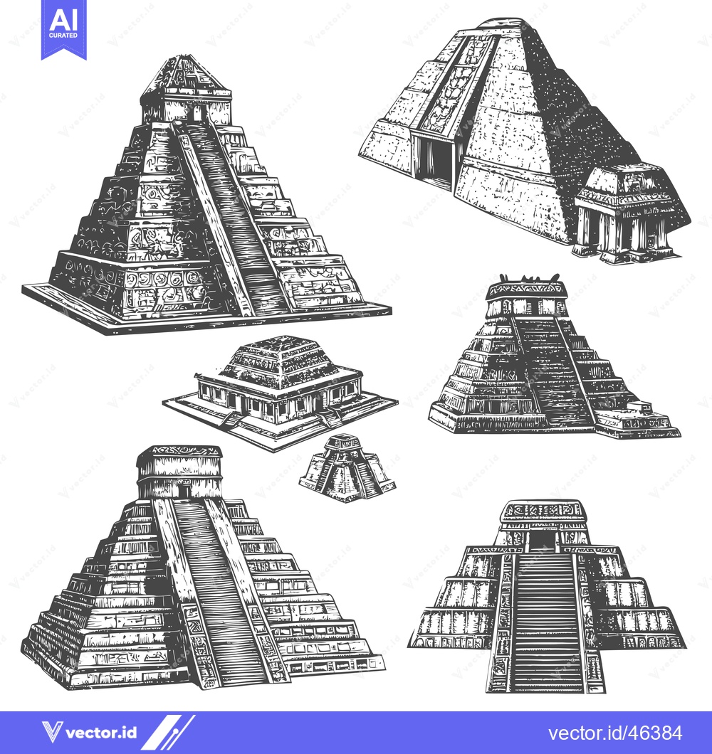 Premium Vector dari Hand-Drawn Sketches of Ancient Mayan Pyramids