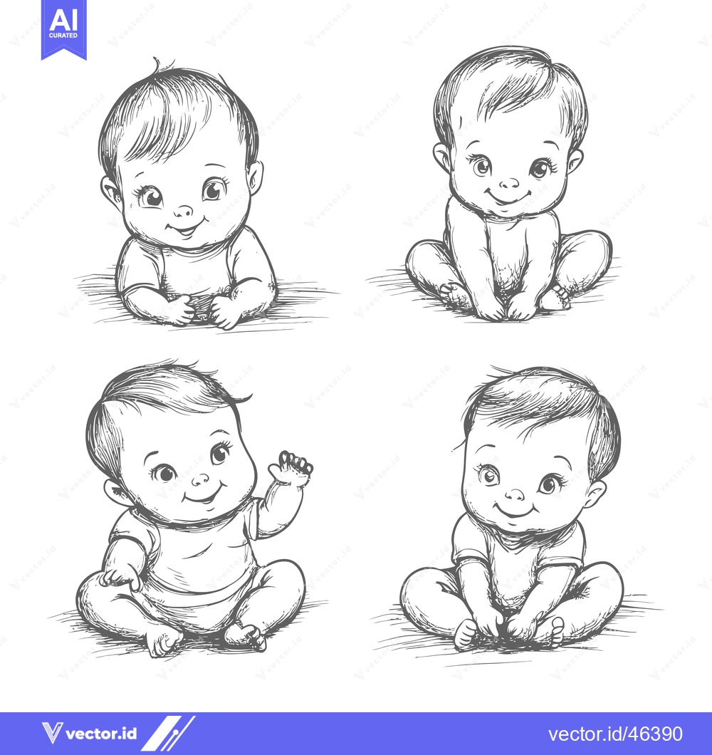 Premium Vector dari Hand-drawn Sketches of Cute Babies in Various Poses