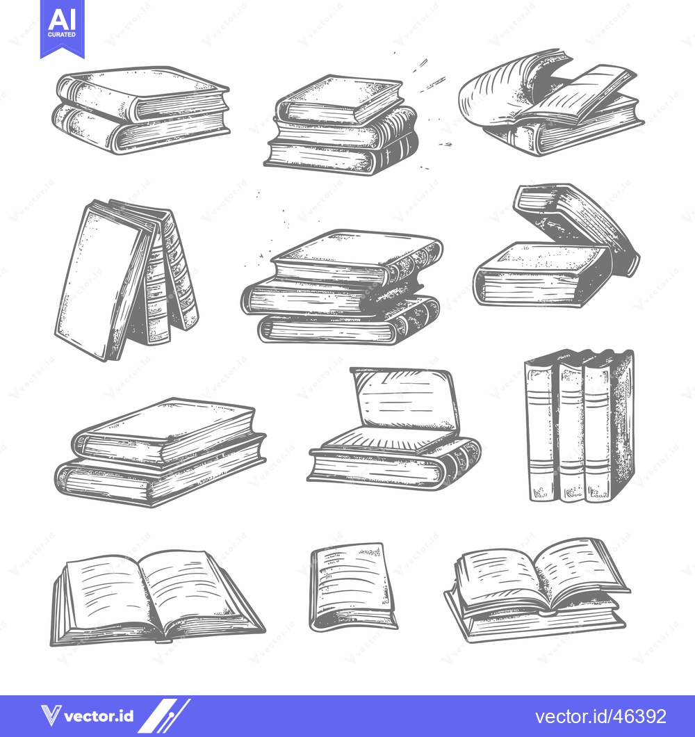 Premium Vector dari Hand-Drawn Sketches of Different Book Positions and Orientations