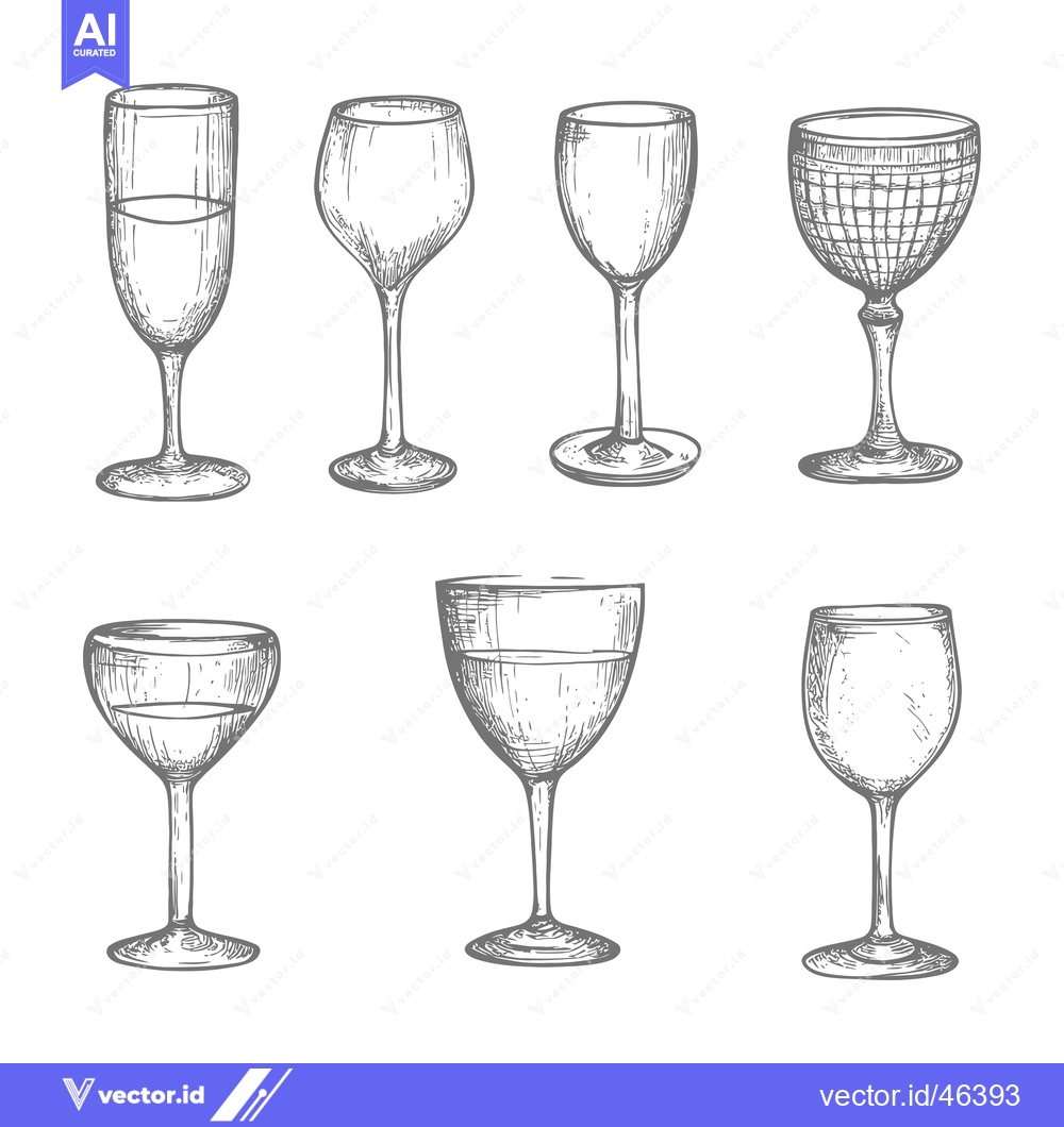 Premium Vector of Hand-Drawn Sketches of Different Types of Wine Glasses