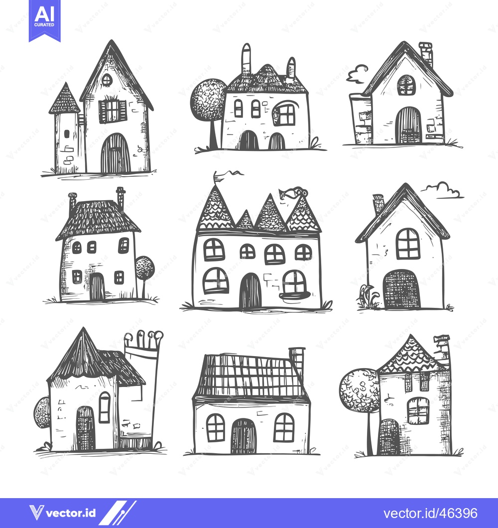 Premium Vector dari Hand-Drawn Sketches of Diverse and Whimsical Houses