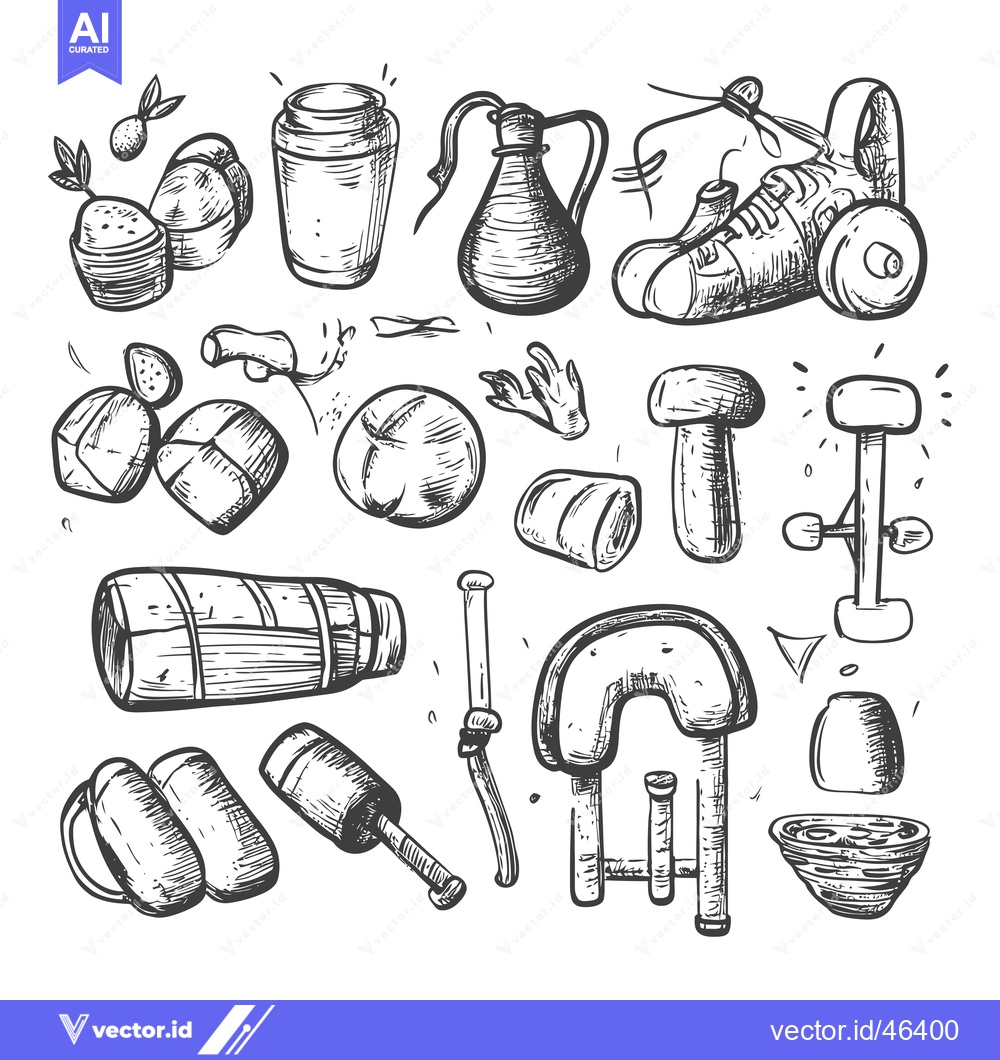 Premium Vector dari Hand-Drawn Sketches of Everyday Objects and Sporting Equipment