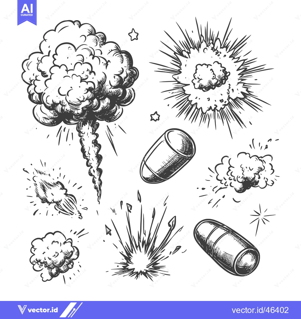 Premium Vector dari Hand-drawn sketches of explosions and projectiles