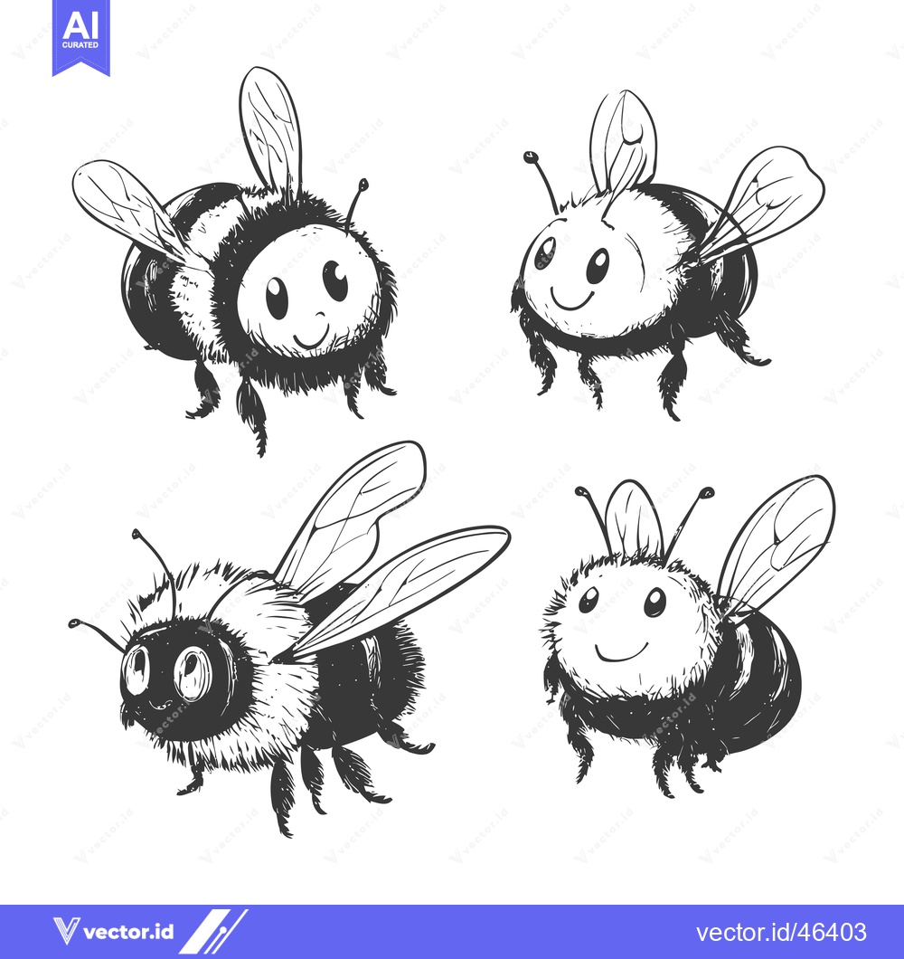 Premium Vector dari Hand-drawn Sketches of Four Cartoon Bumblebees